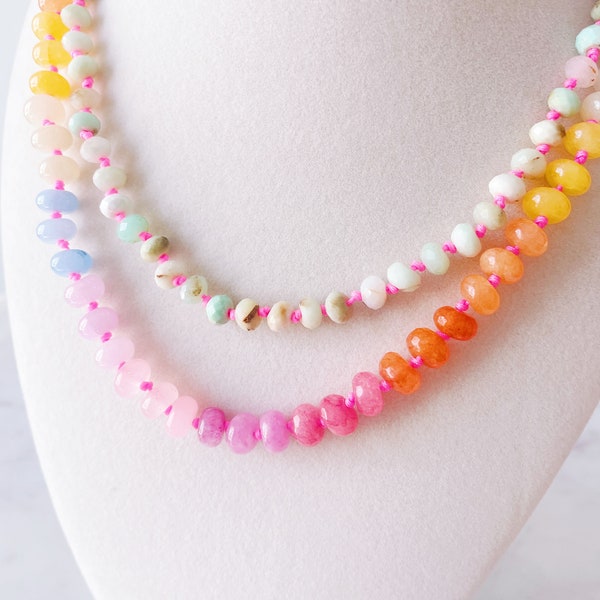 Rondelle Gemstone Necklace, Rainbow Necklace, Gemstone Necklace, Bright Necklace,