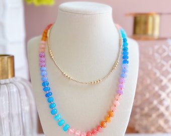 Rondelle Gemstone Necklace, Rainbow Necklace, Gemstone Necklace