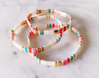 Tila Bracelet's, Tile Bead Bracelets, Boho Bracelet for Women, Square Bead Bracelet, Glass Tila Bracelet