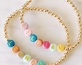 Gold Filled Name Bracelet, Custom Bracelets, BFF Bracelet, Gold Beaded Name Bracelet for Women, Bridesmaid Bracelet Gift