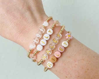 Gold Filled Name Bracelet, Custom Bracelets, BFF Bracelet, Gold Beaded Name Bracelet for Women, Bridesmaid Bracelet Gift