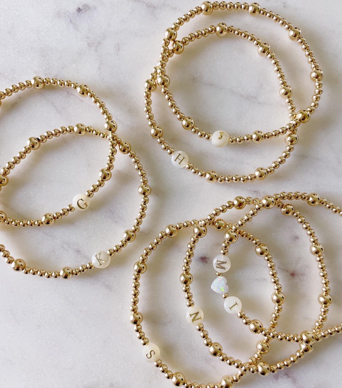 Gold Ball Multi Letter Bracelet — Something Jade