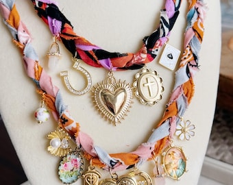 Bandana Charm Necklace, Southwestern Necklace, Charm Necklace