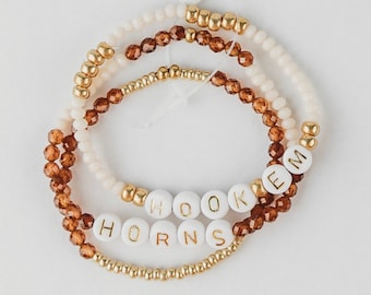 UT Longhorn School Spirit Game Day Bracelets, Hook&#39;em Horns, University of Texas Longhorn Bracelet