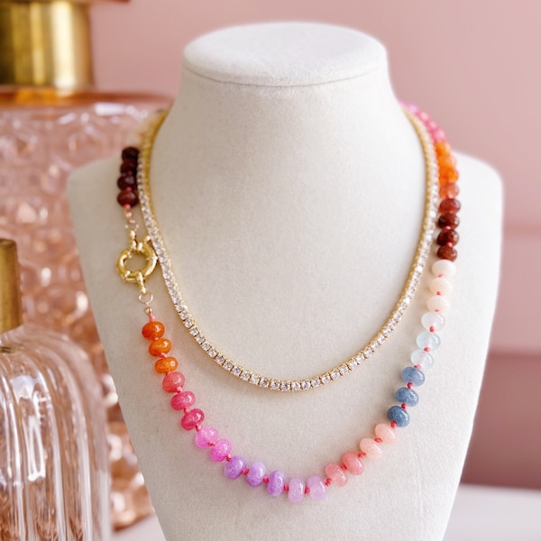 Rondelle Gemstone Necklace, Rainbow Necklace, Gemstone Necklace