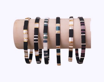 Tila Bracelets, Stackable Bracelets, Tile Bead Bracelet, Black and White Tila Bracelets