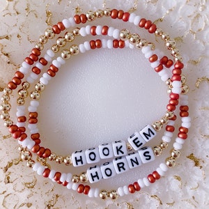 UT Longhorn School Spirit Game Day Bracelets, Hook&#39;em Horns, University of Texas Longhorn Bracelet