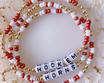 UT Longhorn School Spirit Game Day Bracelets, Hook'em Horns, University of Texas Longhorn Bracelet