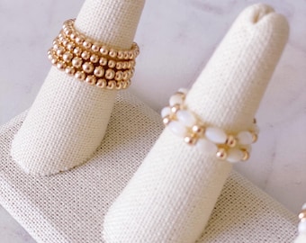 Beaded Rings, 14k Gold Filled Beaded Rings, Pearl Ring, Stackable Rings