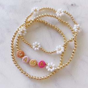 Mama Bracelet Set, Boy Mom Bracelet, Girl Mom Bracelet, 14k Gold Beaded Bracelet, Mother’s Day Bracelet Gift