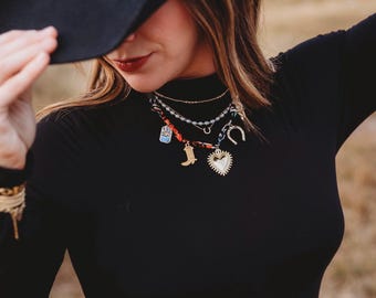 Bandana Charm Necklace, Southwestern Necklace, Charm Necklace