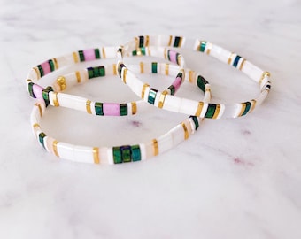 Tila Bracelet's, Tile Bead Bracelets, Boho Bracelet for Women, Square Bead Bracelet, Glass Tila Bracelet