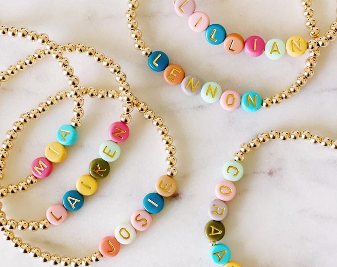 Gold Filled Name Bracelet, Custom Bracelets, BFF Bracelet, Gold Beaded Name Bracelet for Women, Bridesmaid Bracelet Gift