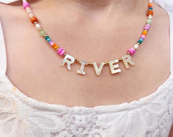 Name Necklaces for Kids, Necklaces for Kids, Pearl Letter Necklace