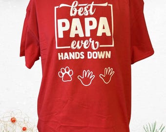 Best Papa Ever Hands Down Shirt for Dad, Personalized Gift for Dad from Kids, Custom Graphic Tshirt for Men, Christmas Tee Shirt for Father