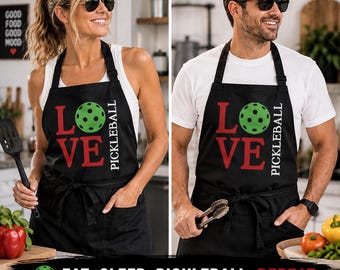 Delantal Love Pickle Ball con bolsillo para ella, delantales personalizados para mujeres, delantales personalizados para hombres para barbacoa, delantales de regalo personalizados con bolsillo