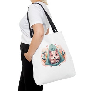 Floral Fox - Tote Bag | Watercolor Fox Print | Spring Flowers Art | Cute Animal Canvas Bag | Gift for Nature Lover | Shopping Bag Aesthetic