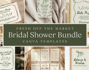 Farmers Market Bridal Shower Bundle | Fresh off the Market Theme | Editable Canva Templates (Digital Download)