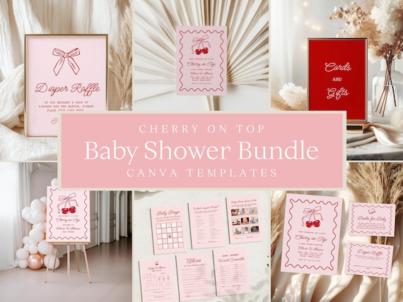 Cherry On Top Baby Shower Bundle | Editable Canva Templates