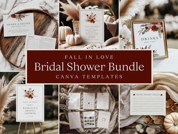 Fall in Love Bridal Shower Bundle | Editable Canva Templates