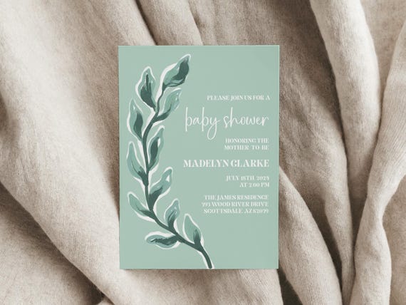 Teal Greenery | Baby Shower Invitations