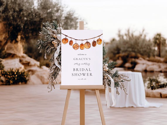 Winter Citrus Bridal Shower Welcome Sign: Printed Foamboard Decor