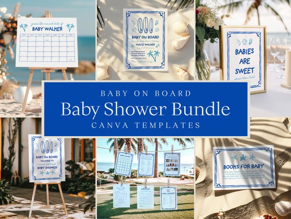 Baby on Board Baby Shower Bundle | Editable Canva Templates