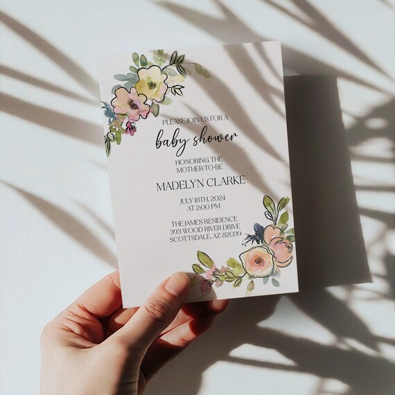 Watercolor Floral Baby Shower Invitation | Printed & Shipped