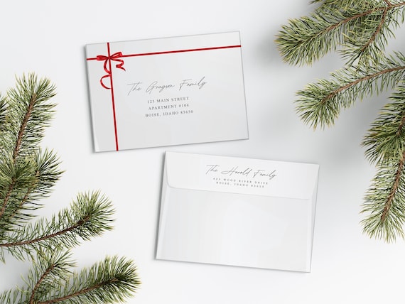 Cute Red Bow Christmas Card Envelopes | Addressed & Printed