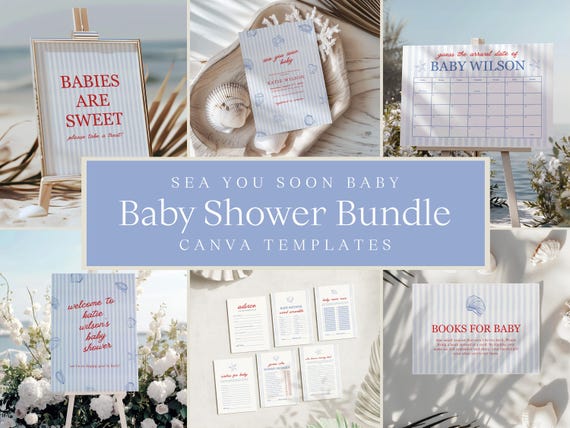Sea You Soon Baby Shower Bundle | Editable Canva Templates