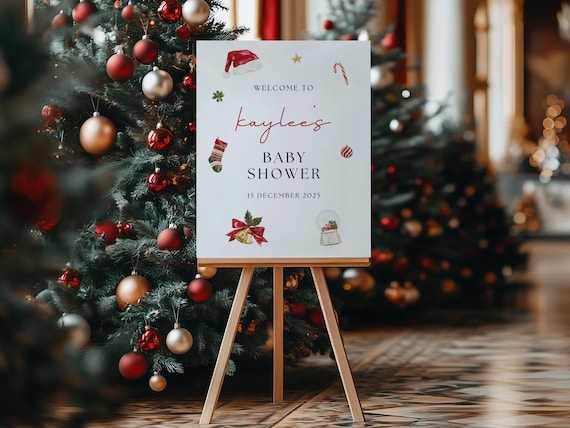 Santa Baby Shower Welcome Sign: Christmas Holiday Decor