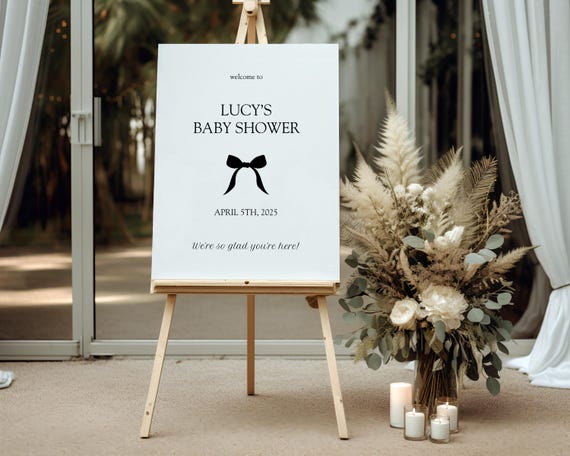 Minimalist Black Bow | Baby Shower Welcome Sign | Printed & Shipped