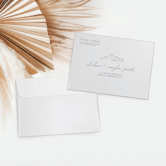Mountain Line Art Elopement Announcement Matching Envelopes | Addressed & Printed