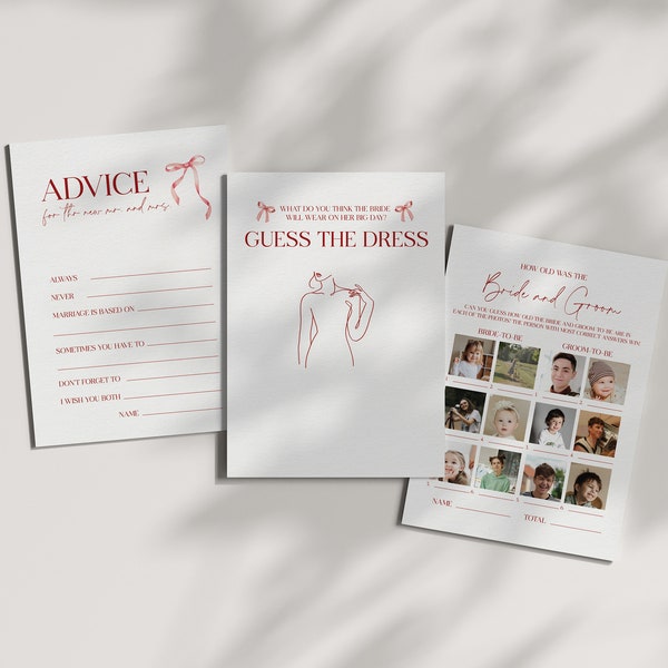 Pink Bow | Bridal Shower Game Set | Printed & Shipped