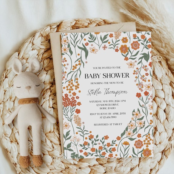 Groovy Floral | Baby Shower Invitation | Printed & Shipped