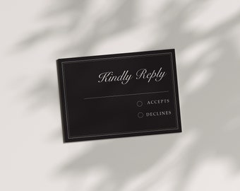 Classy Black Wedding RSVP Cards | Traditional or QR Code Cards | Printed & Shipped