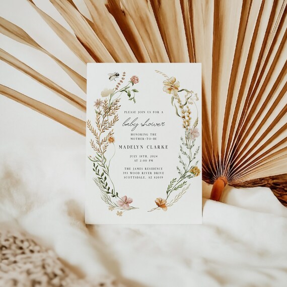 Simplistic Floral Baby Shower Invitation | Printed & Shipped