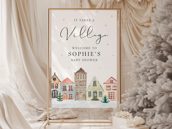 It Takes a Village Baby Shower Welcome Sign | Winter Baby Shower Decor | Printed Foamboard Sign