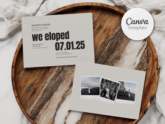 Modern Style Elopement Announcement | Canva Template