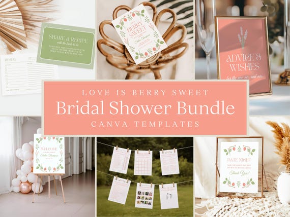Love is Berry Sweet Bridal Shower Bundle | Editable Canva Templates