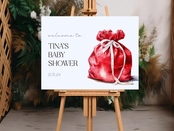 Christmas Baby Shower Welcome Sign: Santa Bag Foam Board Decor
