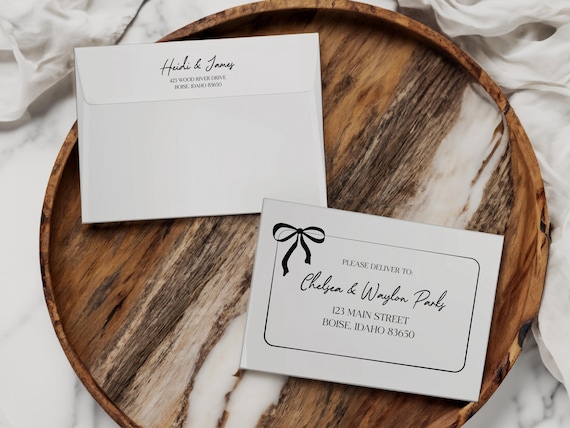 Black Bow Personalized Elopement Announcement Matching Envelopes | Addressed & Printed
