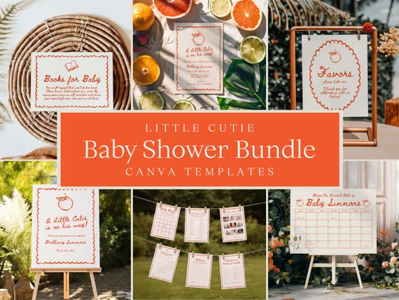 Little Cutie Baby Shower Bundle | Editable Canva Templates