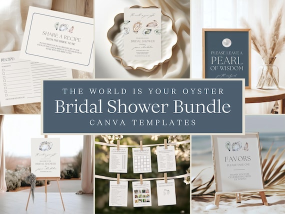 The World Is Your Oyster Bridal Shower Bundle | Editable Canva Templates
