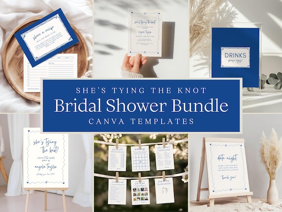 She's Tying the Knot Bridal Shower Bundle | Editable Canva Templates