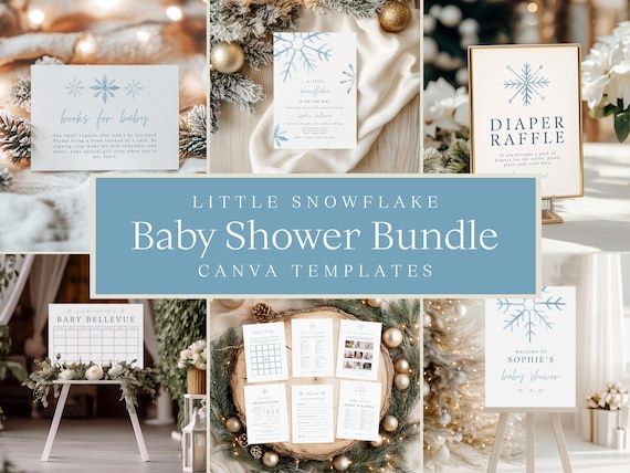 Little Snowflake Baby Shower Bundle | Editable Canva Templates