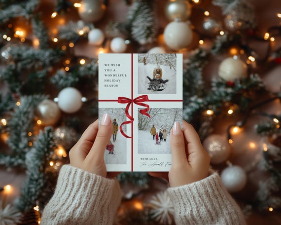 Red Bow Christmas Cards: Personalized Holiday Greetings