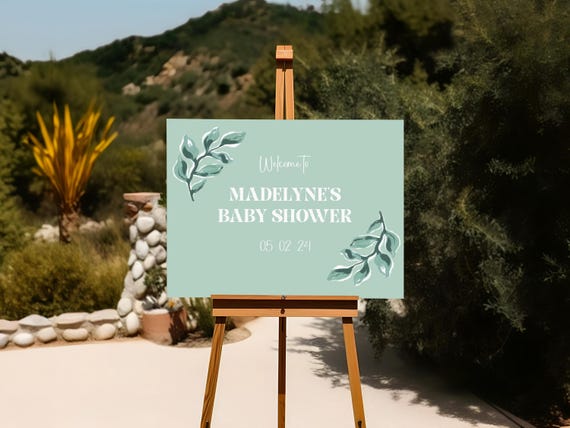 Teal Greenery | Baby Shower Welcome Sign