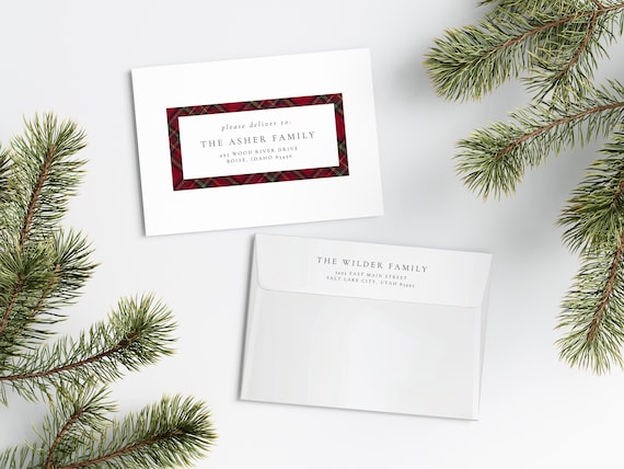 Holiday Plaid Christmas Card Envelopes | Addressed & Printed