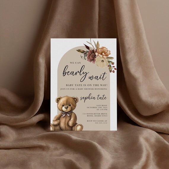 Teddy Bear Theme Baby Shower Invitation | Printed & Shipped